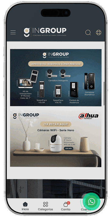 Vista previa de la tienda en línea de Ingroup en un teléfono.