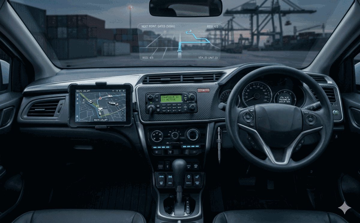 Cabina equipada con radiocomunicación, GPS y monitoreo.